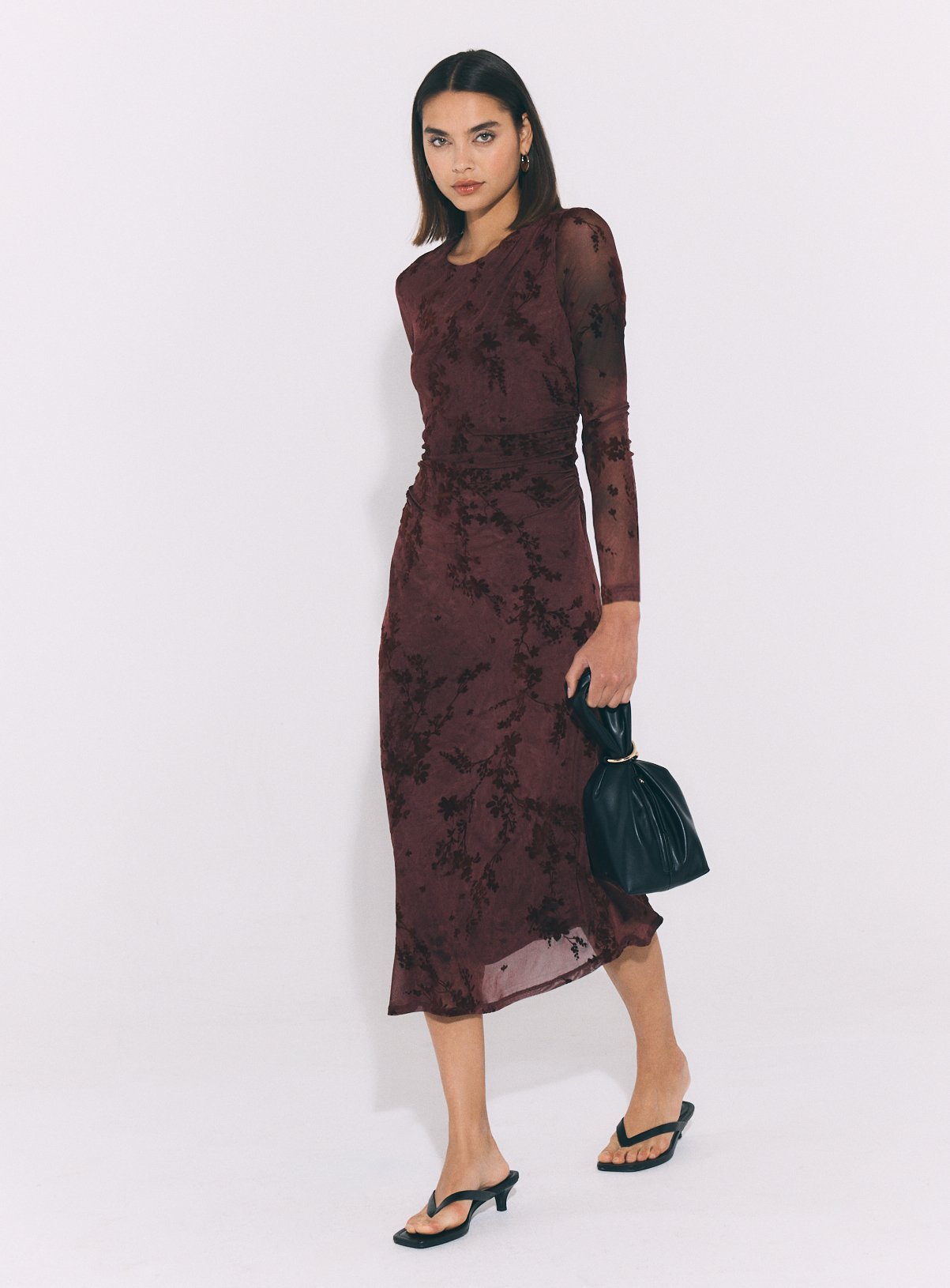 Dark Purple Jacquard Mesh Midi Dress 8 - Image 2 thumbnail